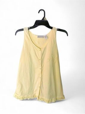 VINTAGE 100% Cotton Butter Yellow Ruffle Tank – Butterfly Detail – Size L